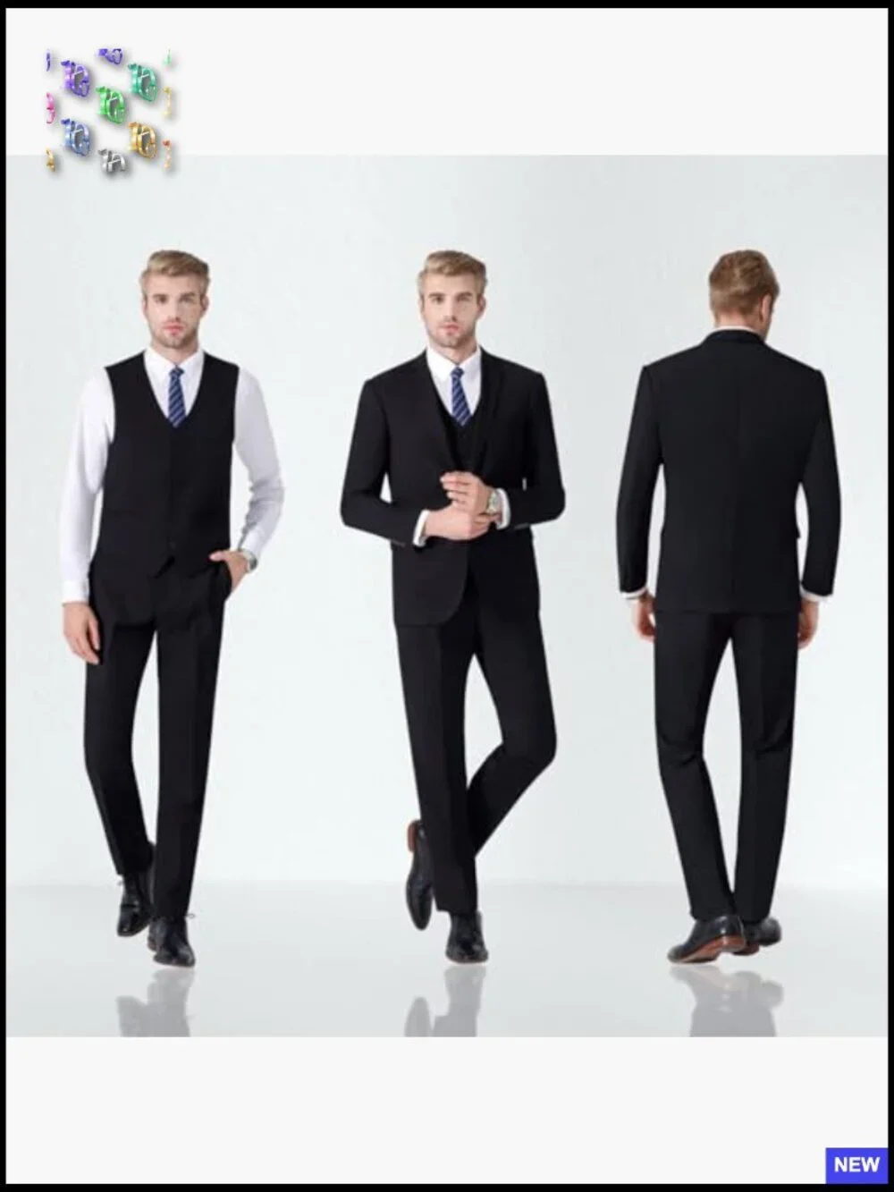 Slim Fit Three Piece Suit Classic Elegant Tuxedo Set Jacket Vest Pants Tie